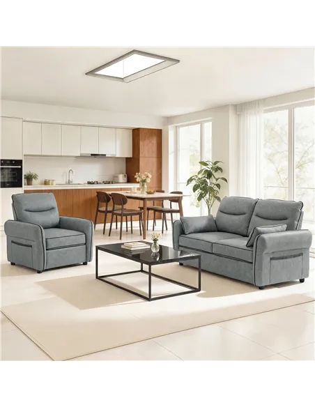 HOMCOM 3 Seater Sofa, Faux Leather Couch - Grey