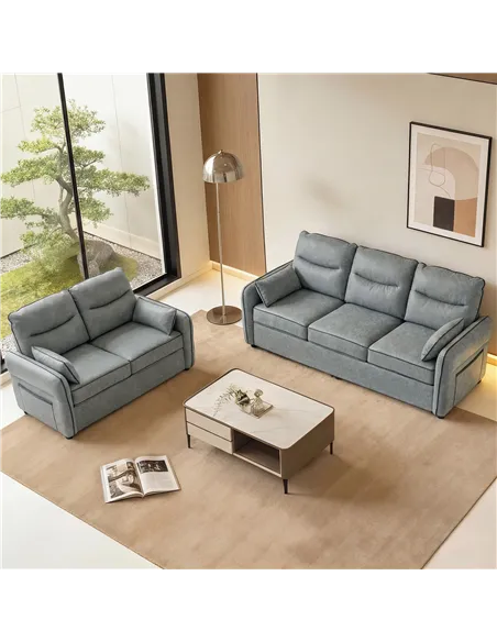 HOMCOM 3 Seater Sofa, Faux Leather Couch - Grey