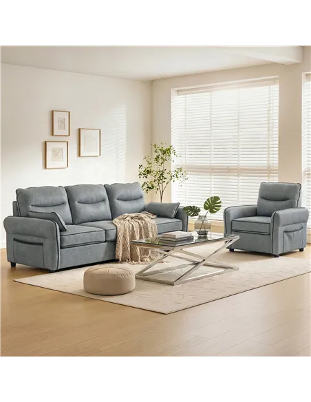 HOMCOM 3 Seater Sofa, Faux Leather Couch - Grey