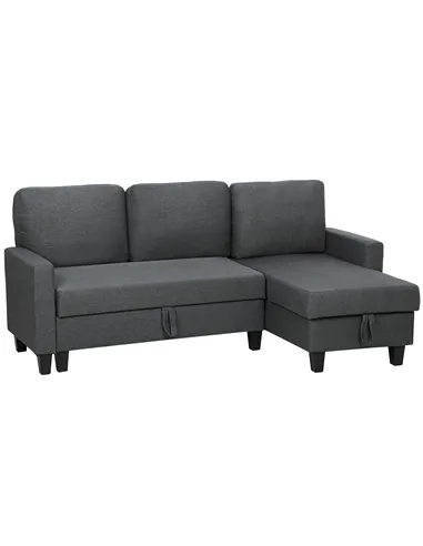 HOMCOM Three-Seater Storage Sofa Bed -  Charcoal Grey