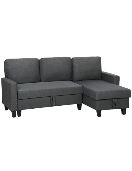 HOMCOM Three-Seater Storage Sofa Bed -  Charcoal Grey