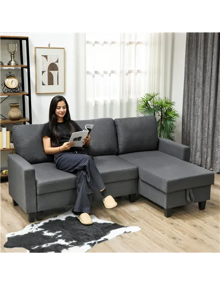 HOMCOM Three-Seater Storage Sofa Bed -  Charcoal Grey