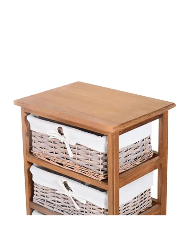 HOMCOM 5 Drawer Dresser Wicker Basket Storage Shelf Unit Wooden Frame Home Organisation Cabinet Bedroom Office Furniture Natural