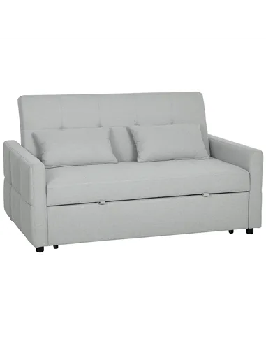 HOMCOM Three-Way Two-Seater Sofa Bed - Light Grey