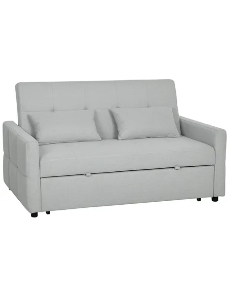 HOMCOM Three-Way Two-Seater Sofa Bed - Light Grey