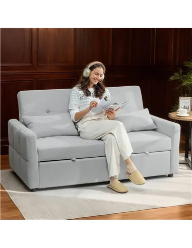 HOMCOM Three-Way Two-Seater Sofa Bed - Light Grey