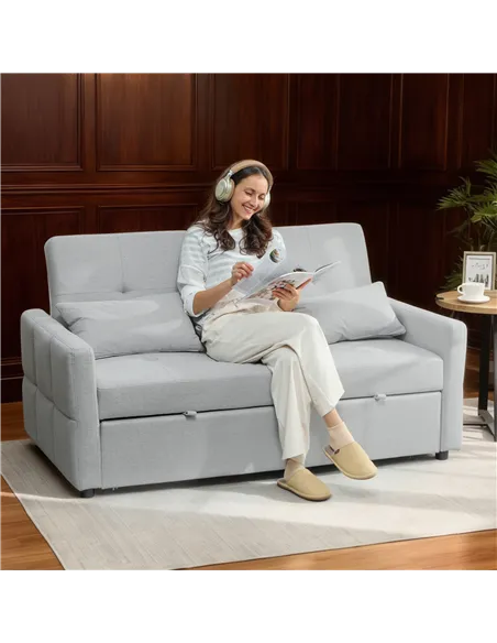 HOMCOM Three-Way Two-Seater Sofa Bed - Light Grey