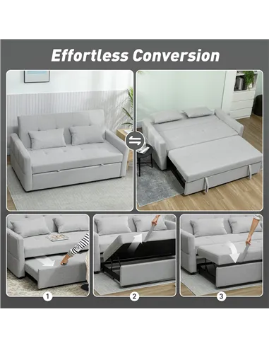 HOMCOM Three-Way Two-Seater Sofa Bed - Light Grey