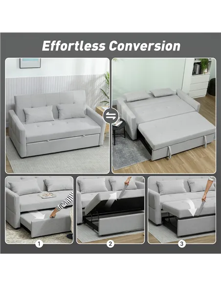 HOMCOM Three-Way Two-Seater Sofa Bed - Light Grey
