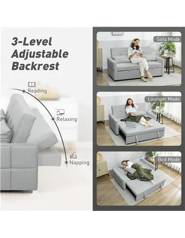 HOMCOM Three-Way Two-Seater Sofa Bed - Light Grey