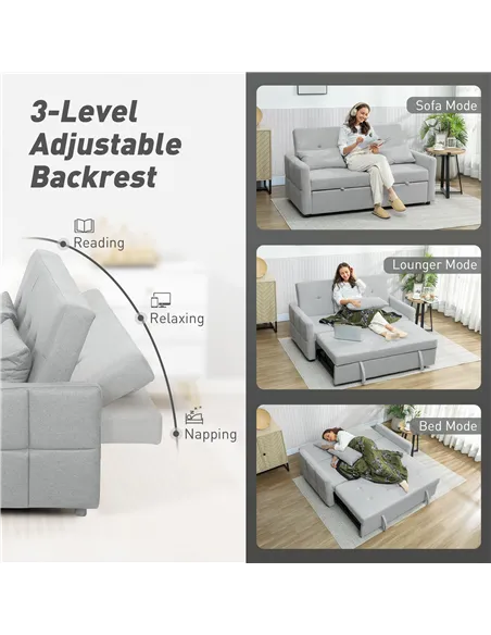 HOMCOM Three-Way Two-Seater Sofa Bed - Light Grey