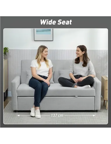 HOMCOM Three-Way Two-Seater Sofa Bed - Light Grey