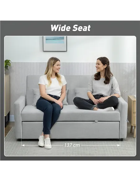 HOMCOM Three-Way Two-Seater Sofa Bed - Light Grey