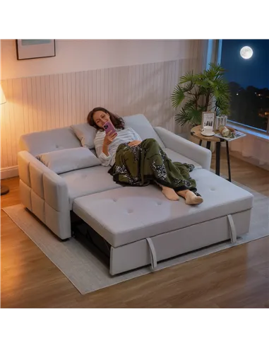 HOMCOM Three-Way Two-Seater Sofa Bed - Light Grey