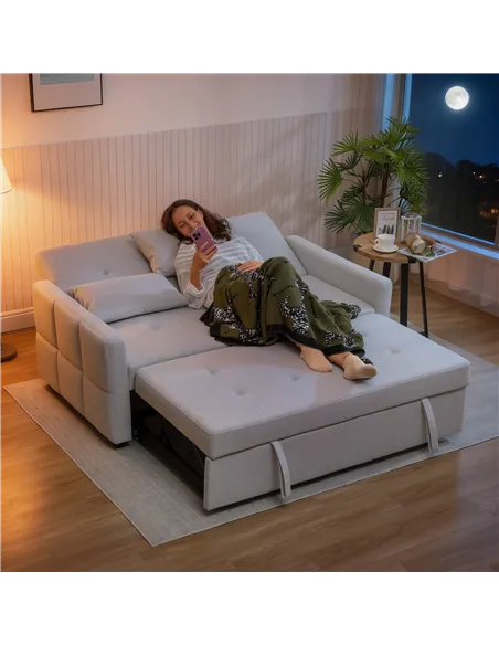 HOMCOM Three-Way Two-Seater Sofa Bed - Light Grey