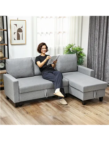HOMCOM Three-Seater Storage Sofa Bed - Grey