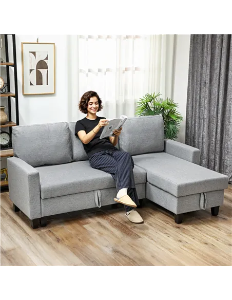 HOMCOM Three-Seater Storage Sofa Bed - Grey