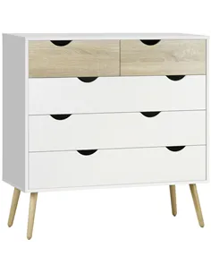 HOMCOM Nordic Style Chest of Drawers, 5 Drawer Dresser with 4 Tapered Legs and Groove Handles, Storage Organiser Side Cabinet fo