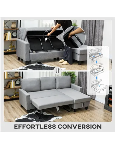 HOMCOM Three-Seater Storage Sofa Bed - Grey