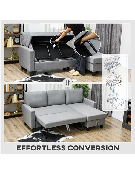 HOMCOM Three-Seater Storage Sofa Bed - Grey