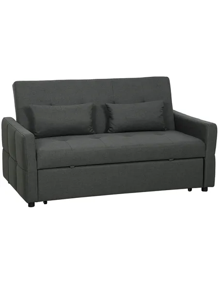 HOMCOM Three-Way Two-Seater Sofa Bed - Charcoal Grey