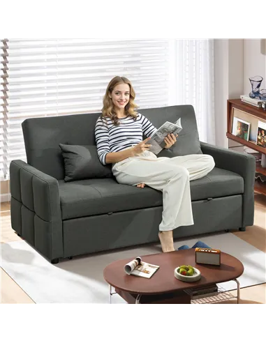 HOMCOM Three-Way Two-Seater Sofa Bed - Charcoal Grey