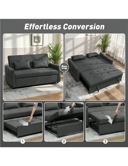 HOMCOM Three-Way Two-Seater Sofa Bed - Charcoal Grey