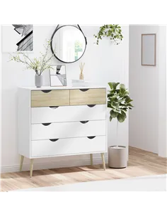 HOMCOM Nordic Style Chest of Drawers, 5 Drawer Dresser with 4 Tapered Legs and Groove Handles, Storage Organiser Side Cabinet fo 2
