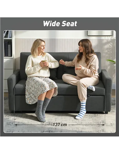 HOMCOM Three-Way Two-Seater Sofa Bed - Charcoal Grey