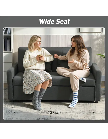 HOMCOM Three-Way Two-Seater Sofa Bed - Charcoal Grey