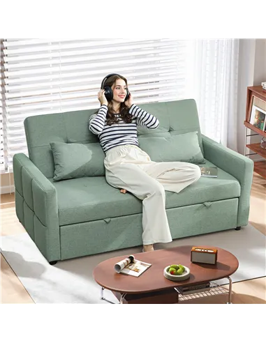 HOMCOM Three-Way Two-Seater Sofa Bed - Green