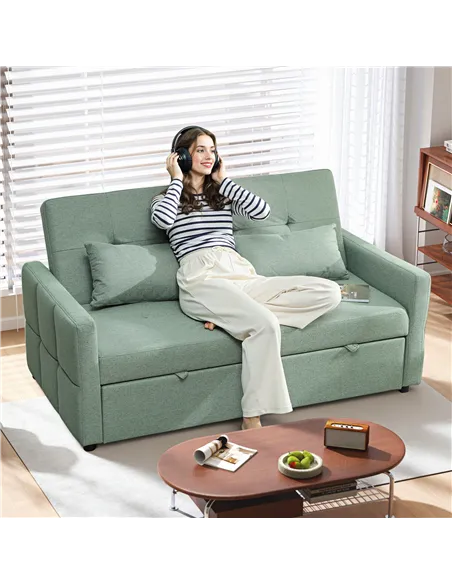 HOMCOM Three-Way Two-Seater Sofa Bed - Green