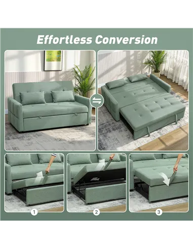 HOMCOM Three-Way Two-Seater Sofa Bed - Green