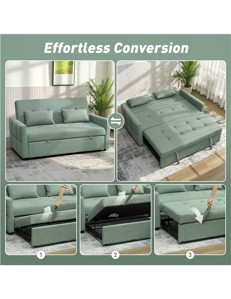 HOMCOM Three-Way Two-Seater Sofa Bed - Green