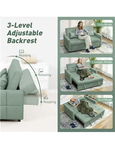 HOMCOM Three-Way Two-Seater Sofa Bed - Green