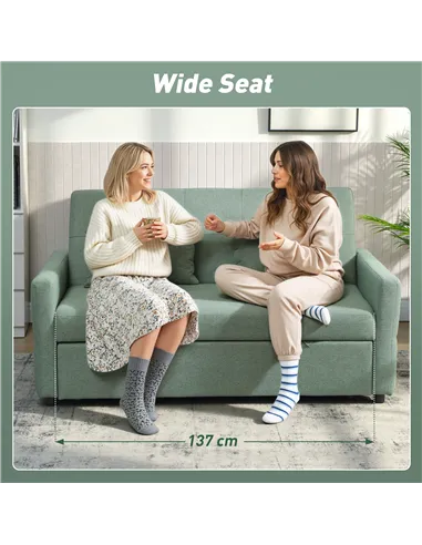 HOMCOM Three-Way Two-Seater Sofa Bed - Green