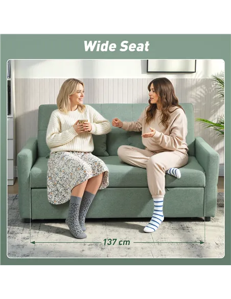 HOMCOM Three-Way Two-Seater Sofa Bed - Green