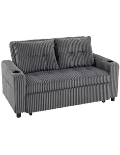 HOMCOM 2 Seater Click Clack Sofa Bed with Pull Out Design, Corduroy Upholstery - Charcoal Grey