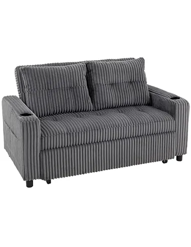 HOMCOM 2 Seater Click Clack Sofa Bed with Pull Out Design, Corduroy Upholstery - Charcoal Grey