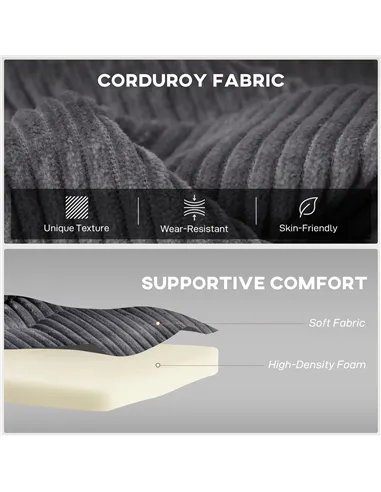 HOMCOM 2 Seater Click Clack Sofa Bed with Pull Out Design, Corduroy Upholstery - Charcoal Grey