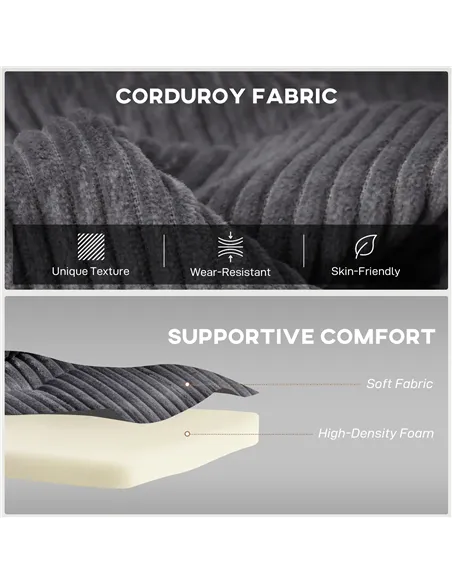 HOMCOM 2 Seater Click Clack Sofa Bed with Pull Out Design, Corduroy Upholstery - Charcoal Grey