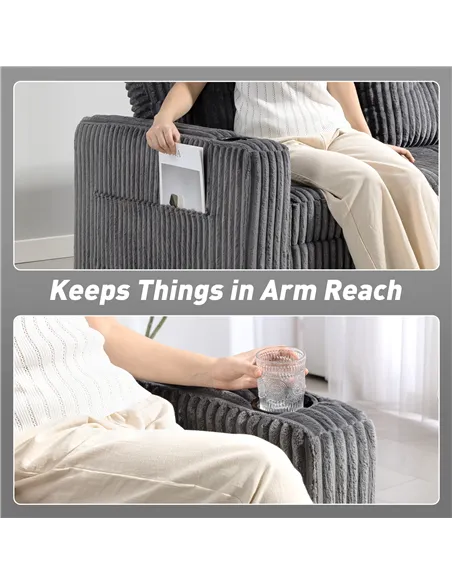 HOMCOM 2 Seater Click Clack Sofa Bed with Pull Out Design, Corduroy Upholstery - Charcoal Grey