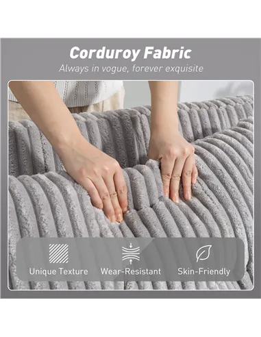 HOMCOM 2 Seater Click Clack Sofa Bed with Pull Out Design, Corduroy Upholstery - Light Grey