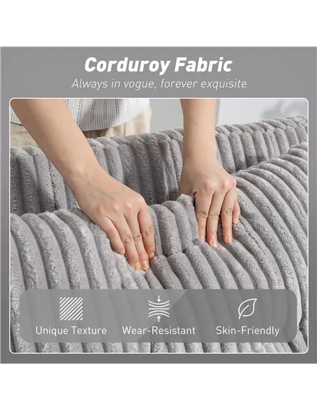 HOMCOM 2 Seater Click Clack Sofa Bed with Pull Out Design, Corduroy Upholstery - Light Grey