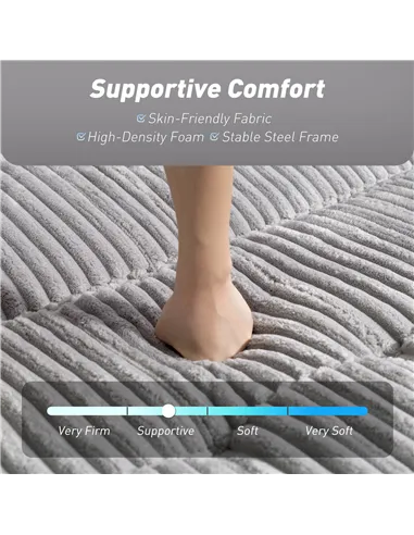 HOMCOM 2 Seater Click Clack Sofa Bed with Pull Out Design, Corduroy Upholstery - Light Grey