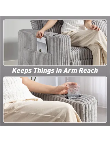 HOMCOM 2 Seater Click Clack Sofa Bed with Pull Out Design, Corduroy Upholstery - Light Grey