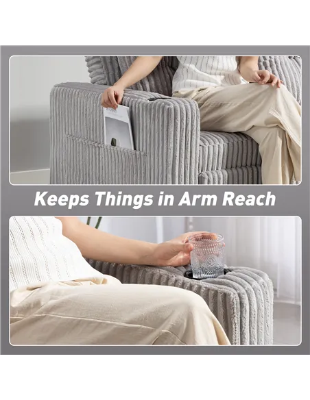 HOMCOM 2 Seater Click Clack Sofa Bed with Pull Out Design, Corduroy Upholstery - Light Grey