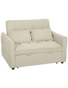 HOMCOM 2 Seater Sofa Bed, 3-in-1 Convertible Sleeper Sofa with Click-clack Adjustable Backrest and 2 Pillows, Light Brown