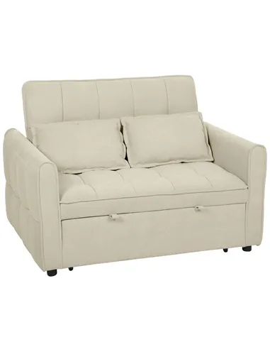 HOMCOM 2 Seater Sofa Bed, 3-in-1 Convertible Sleeper Sofa with Click-clack Adjustable Backrest and 2 Pillows, Light Brown