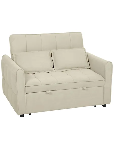 HOMCOM 2 Seater Sofa Bed, 3-in-1 Convertible Sleeper Sofa with Click-clack Adjustable Backrest and 2 Pillows, Light Brown